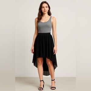 American Eagle Black High Low Chiffon Skirt Size 2 | Flowy Layered Hem